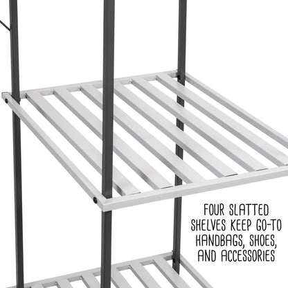 Gray Metal Freestanding Open Closet with 4 Shelves