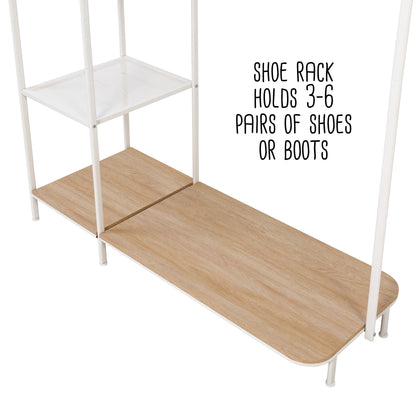 White/Ash Freestanding Metal Clothing Rack with 4 Shelves