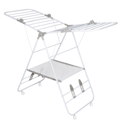 White Folding Gullwing Clothes Drying Rack with Wheels
